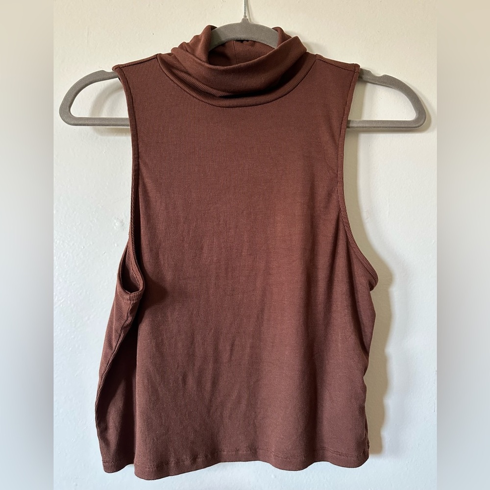Sleeveless Brown Turtleneck